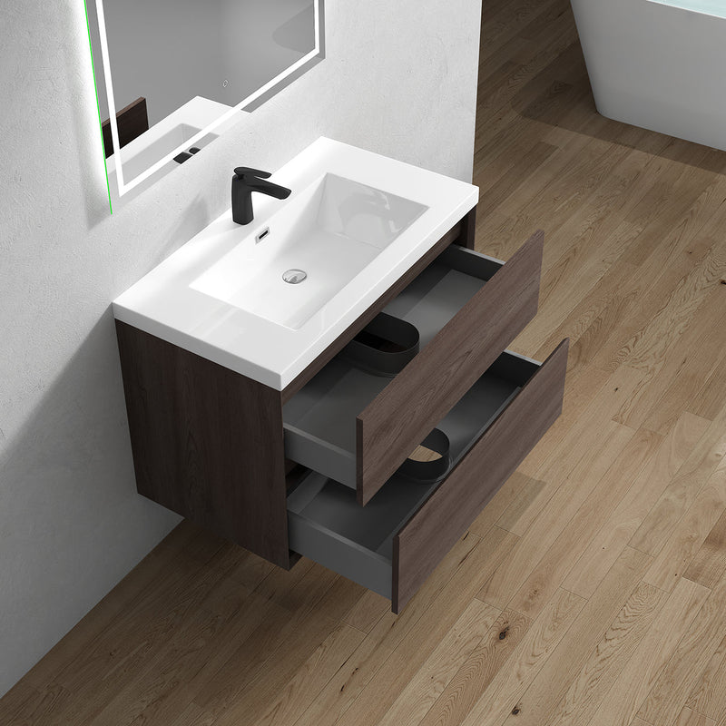 Kingdee 24"-84" Wall Mounted Vanity with Reinforced Acrylic Sink