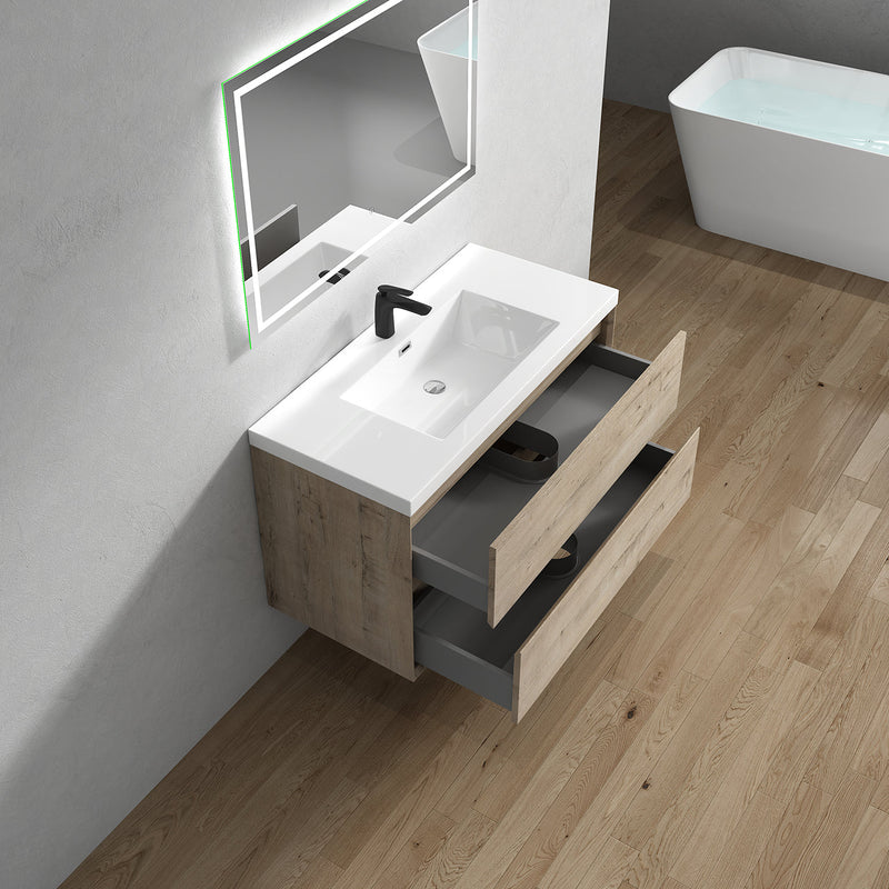 Kingdee 24"-84" Wall Mounted Vanity with Reinforced Acrylic Sink