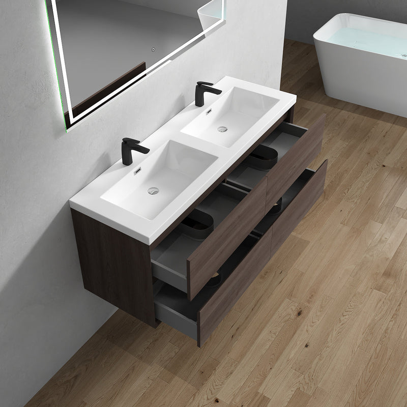 Kingdee 24"-84" Wall Mounted Vanity with Reinforced Acrylic Sink
