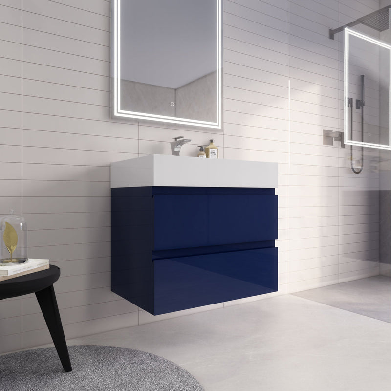 Monterey 30" Wall Mounted Vanity with Reinforced Acrylic Sinks
