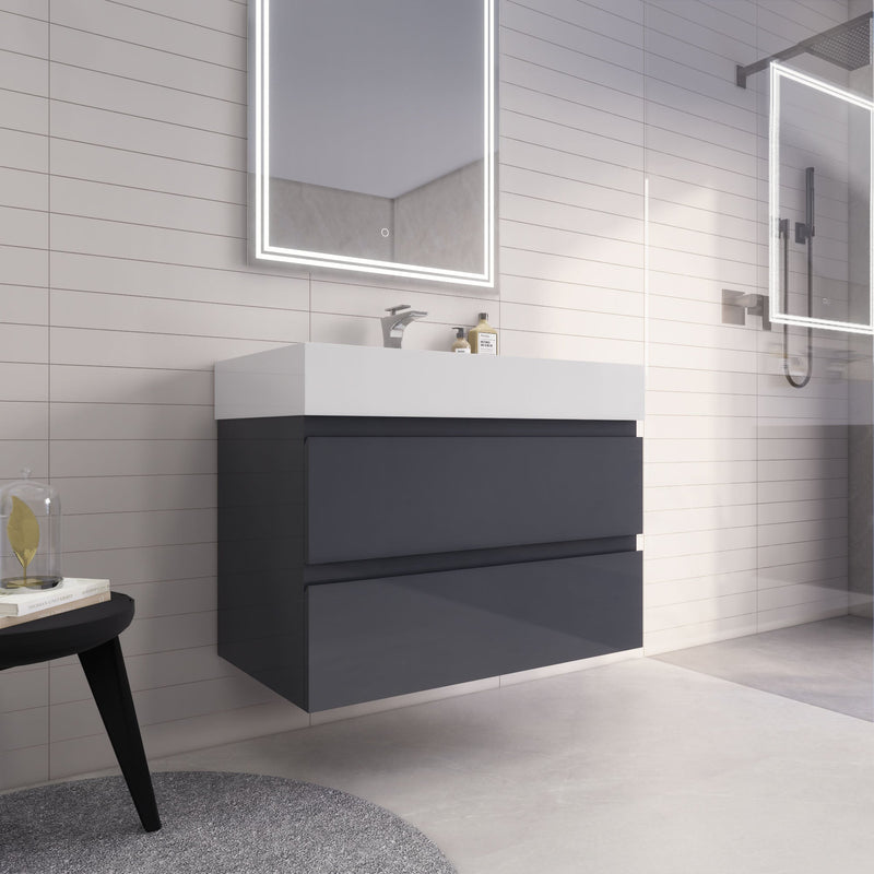 Monterey 36" Wall Mounted Vanity with Reinforced Acrylic Sinks