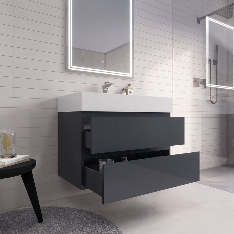Monterey 36" Wall Mounted Vanity with Reinforced Acrylic Sinks