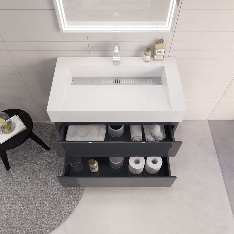 Monterey 36" Wall Mounted Vanity with Reinforced Acrylic Sinks