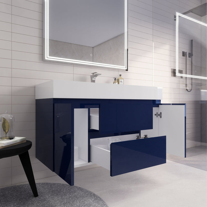 Monterey 48" Wall Mounted Vanity with Reinforced Acrylic Sinks