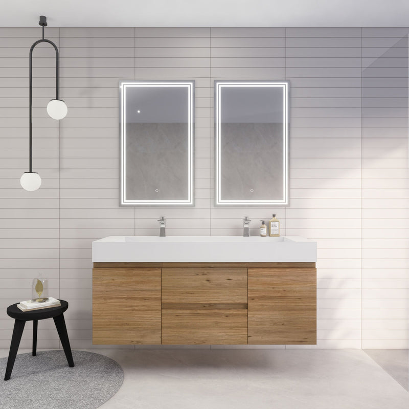 Monterey 60" Wall Mounted Vanity with Reinforced Acrylic Sinks