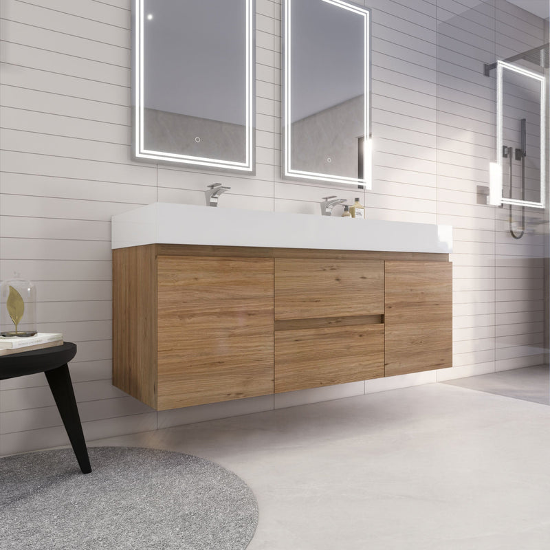 Monterey 60" Wall Mounted Vanity with Reinforced Acrylic Sinks