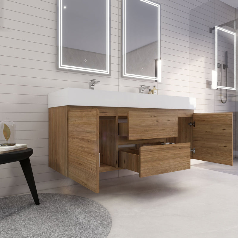 Monterey 60" Wall Mounted Vanity with Reinforced Acrylic Sinks