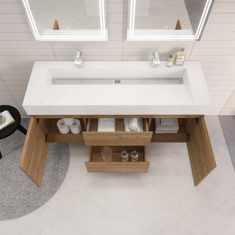 Monterey 60" Wall Mounted Vanity with Reinforced Acrylic Sinks