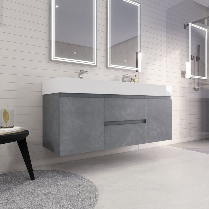 Monterey 60" Wall Mounted Vanity with Reinforced Acrylic Sinks