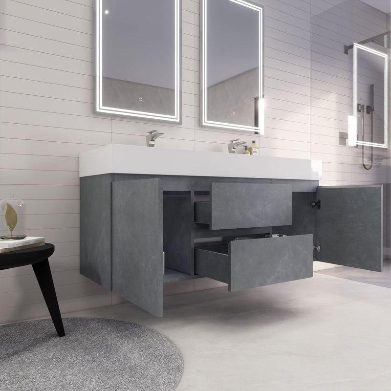 Monterey 60" Wall Mounted Vanity with Reinforced Acrylic Sinks