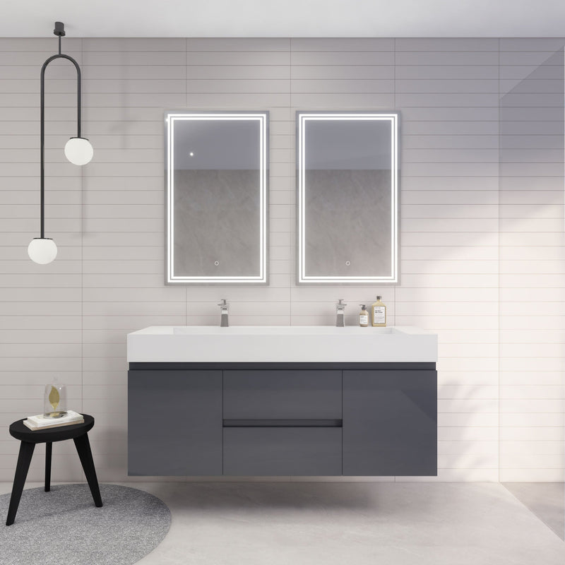 Monterey 60" Wall Mounted Vanity with Reinforced Acrylic Sinks