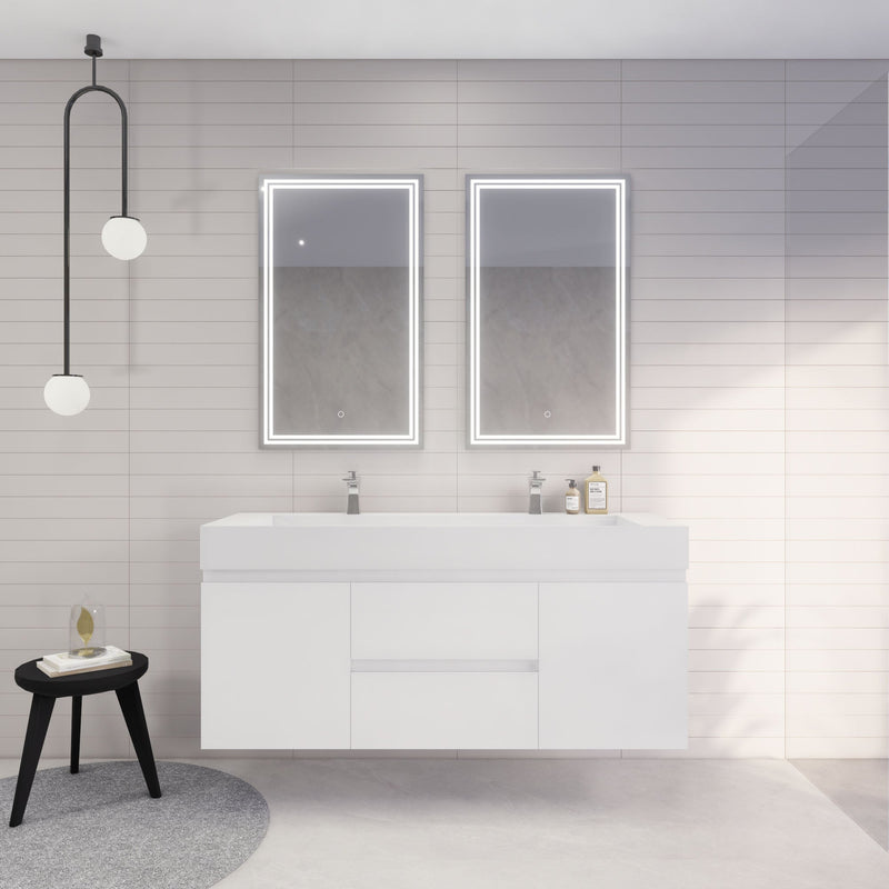 Monterey 60" Wall Mounted Vanity with Reinforced Acrylic Sinks