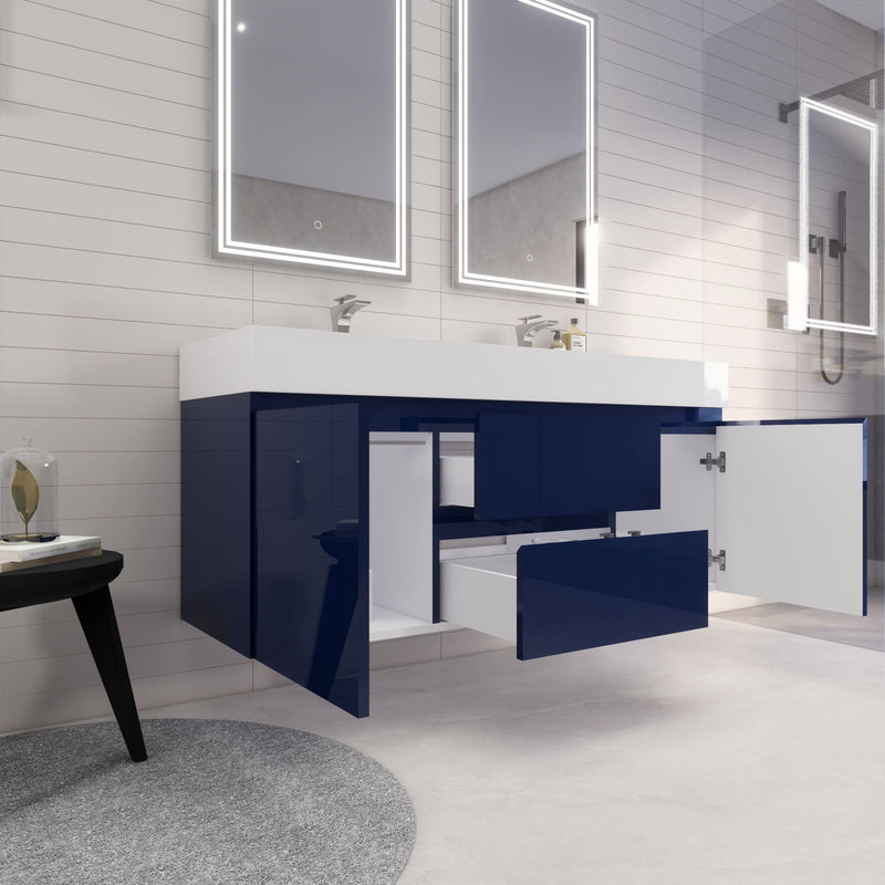 Monterey 60" Wall Mounted Vanity with Reinforced Acrylic Sinks