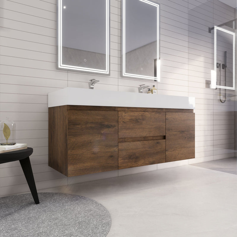 Monterey 60" Wall Mounted Vanity with Reinforced Acrylic Sinks