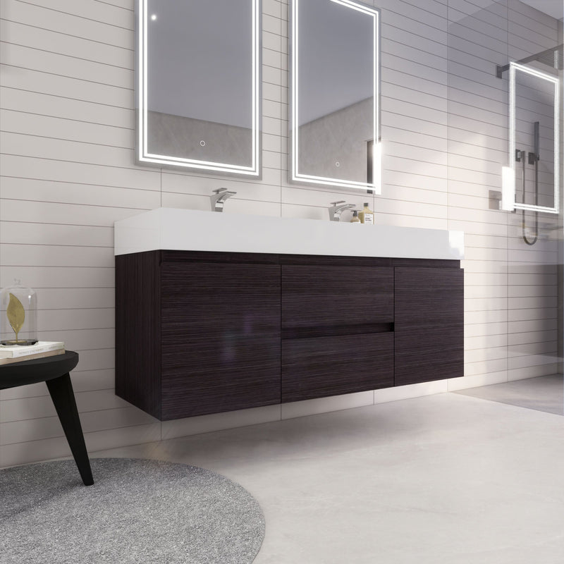 Monterey 60" Wall Mounted Vanity with Reinforced Acrylic Sinks