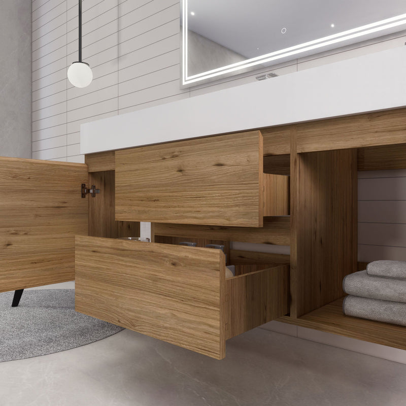 Monterey 60" Wall Mounted Vanity with Reinforced Acrylic Sinks