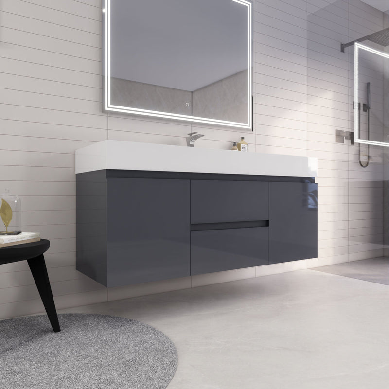 Monterey 60" Wall Mounted Vanity with Reinforced Acrylic Sinks