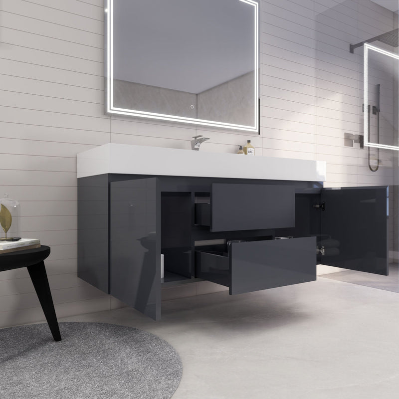 Monterey 60" Wall Mounted Vanity with Reinforced Acrylic Sinks