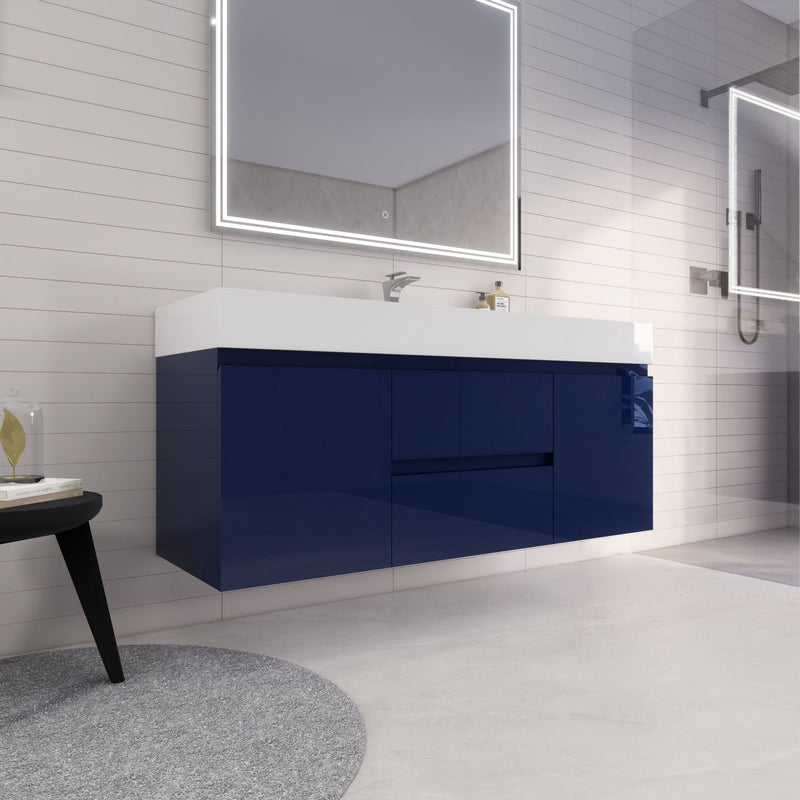 Monterey 60" Wall Mounted Vanity with Reinforced Acrylic Sinks