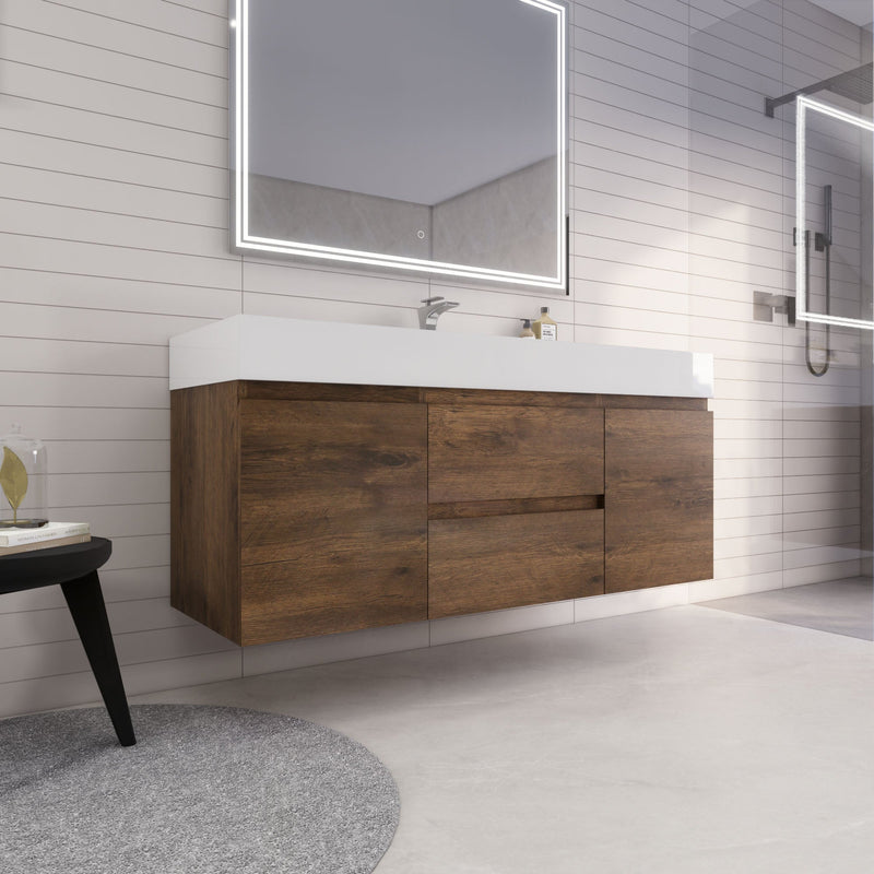 Monterey 60" Wall Mounted Vanity with Reinforced Acrylic Sinks