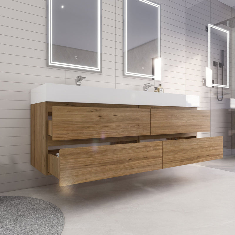 Monterey 72" Wall Mounted Vanity with Reinforced Acrylic Sinks