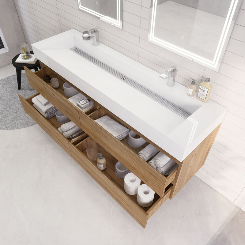Monterey 72" Wall Mounted Vanity with Reinforced Acrylic Sinks