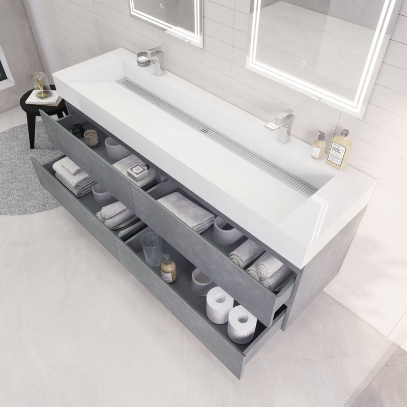 Monterey 72" Wall Mounted Vanity with Reinforced Acrylic Sinks