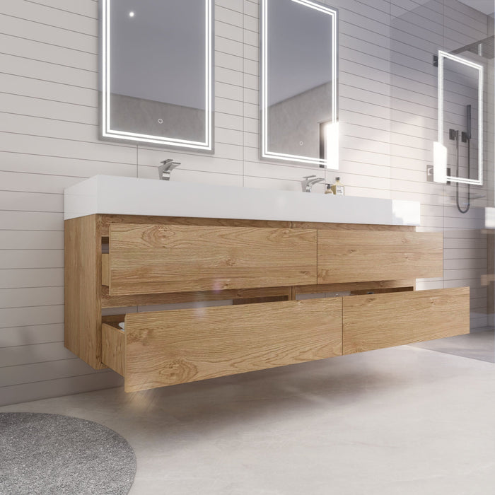 Monterey 72" Wall Mounted Vanity with Reinforced Acrylic Sinks