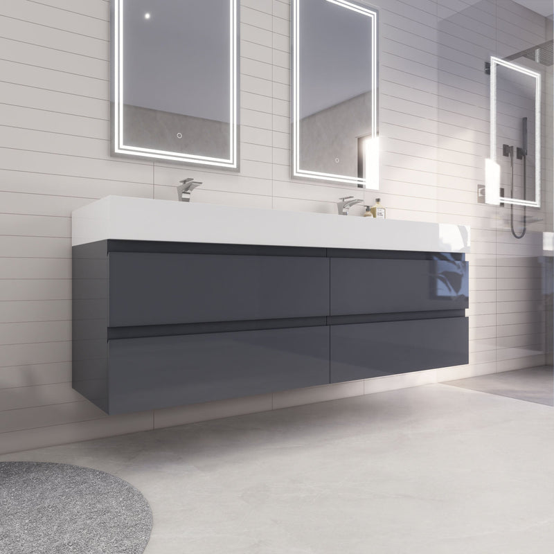 Monterey 72" Wall Mounted Vanity with Reinforced Acrylic Sinks
