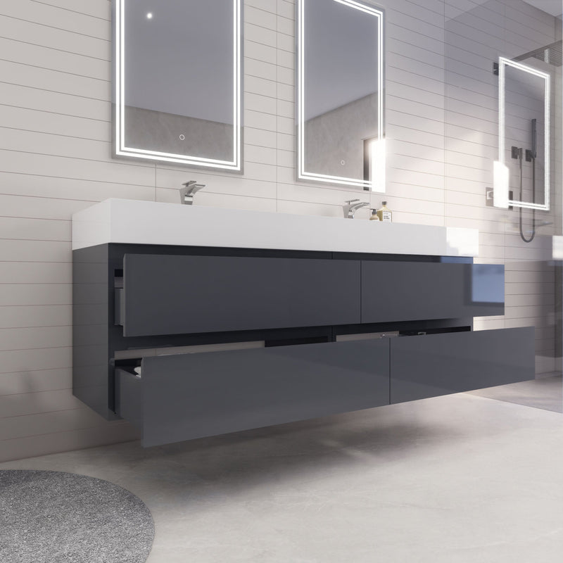 Monterey 72" Wall Mounted Vanity with Reinforced Acrylic Sinks