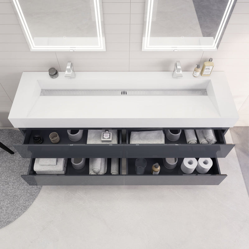 Monterey 72" Wall Mounted Vanity with Reinforced Acrylic Sinks