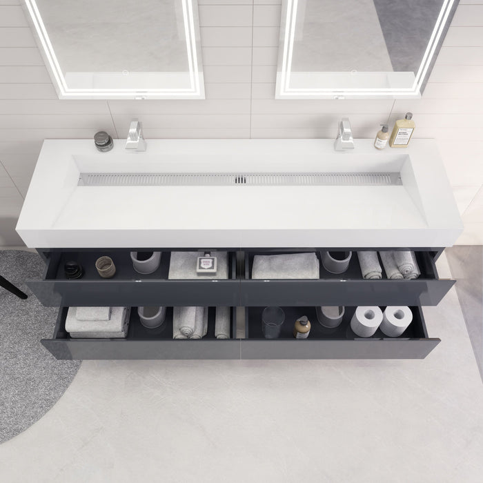 Monterey 72" Wall Mounted Vanity with Reinforced Acrylic Sinks