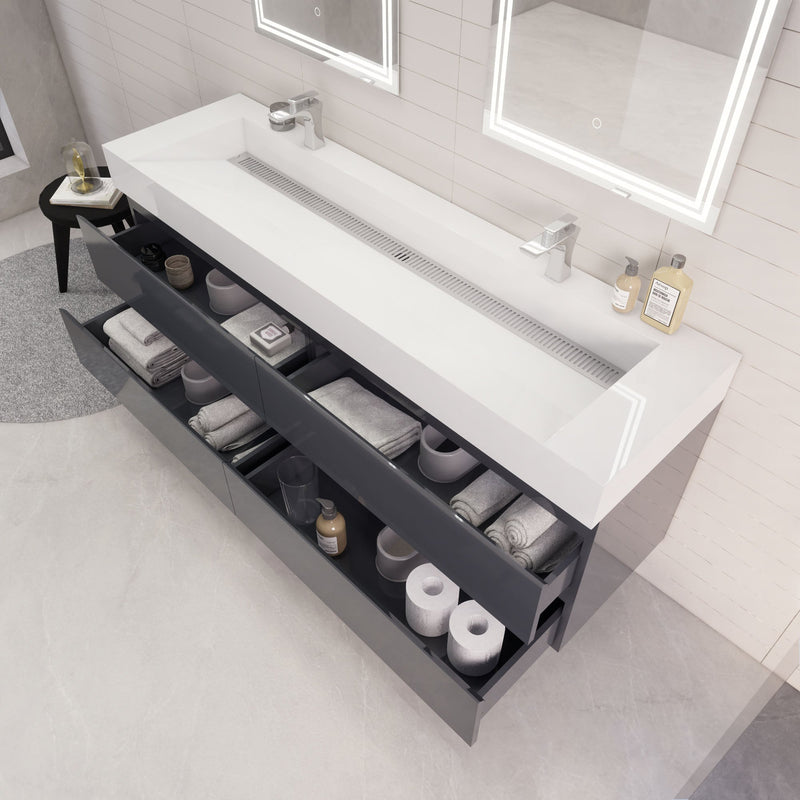 Monterey 72" Wall Mounted Vanity with Reinforced Acrylic Sinks