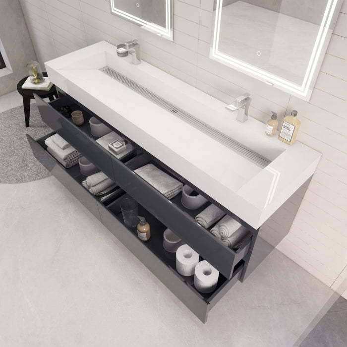 Monterey 72" Wall Mounted Vanity with Reinforced Acrylic Sinks