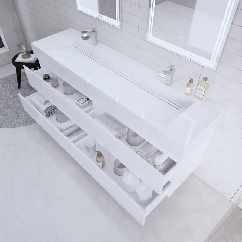 Monterey 72" Wall Mounted Vanity with Reinforced Acrylic Sinks