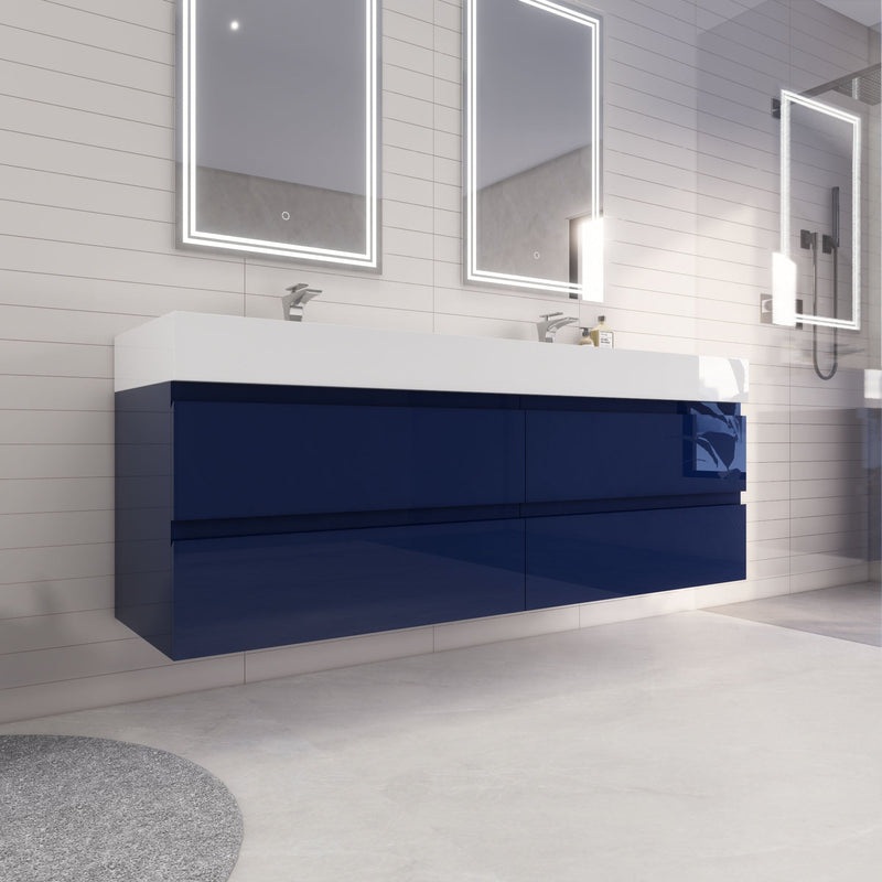 Monterey 72" Wall Mounted Vanity with Reinforced Acrylic Sinks