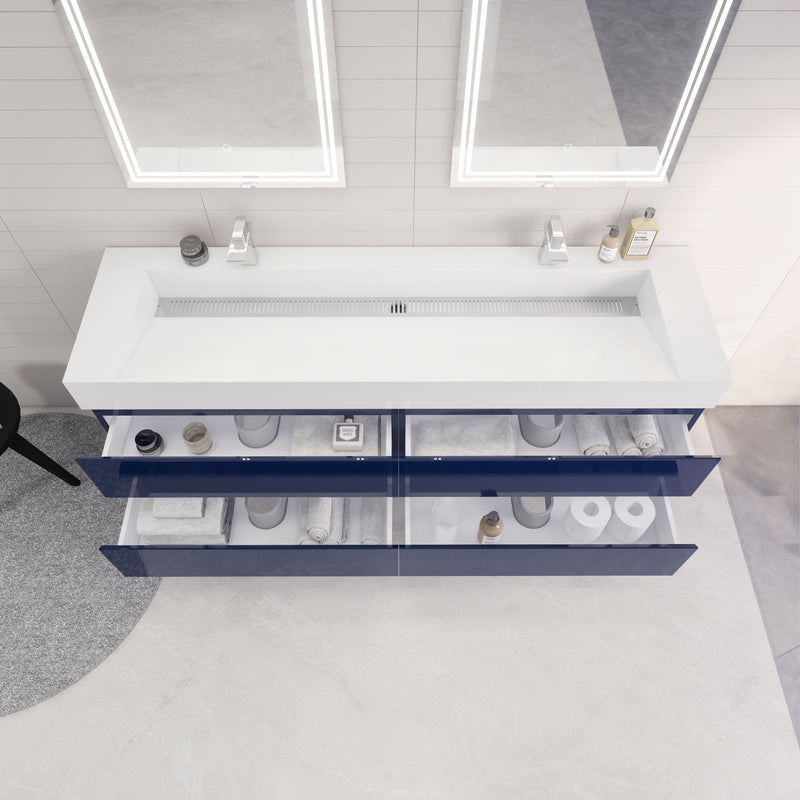 Monterey 72" Wall Mounted Vanity with Reinforced Acrylic Sinks