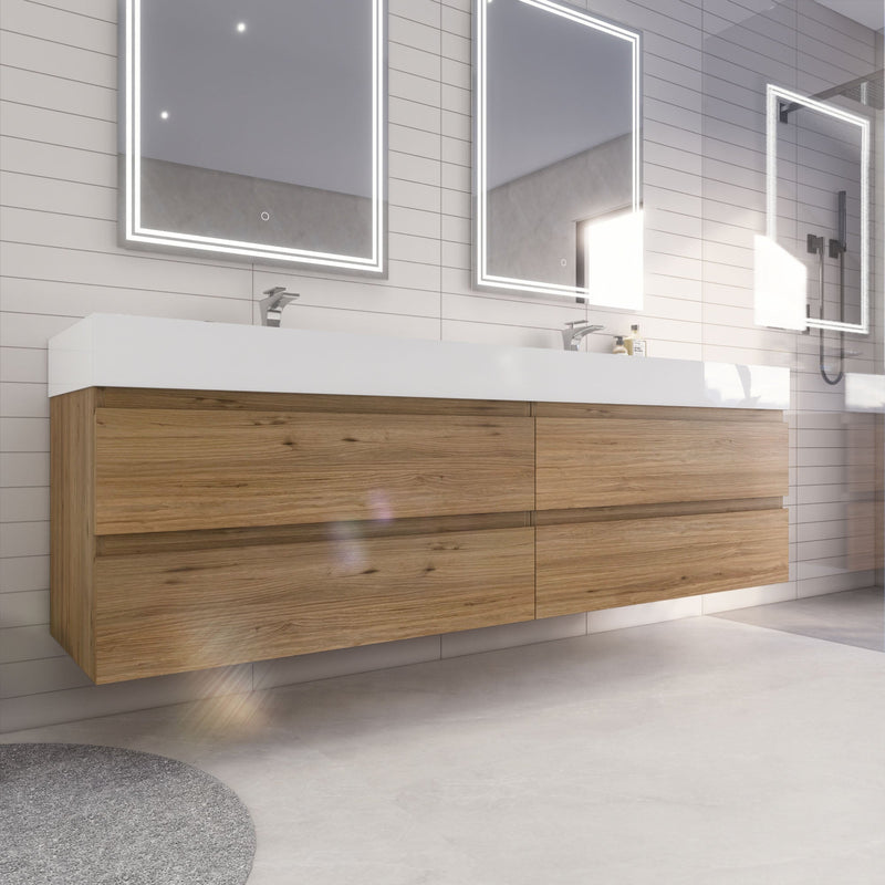 Monterey 84" Wall Mounted Vanity with Reinforced Acrylic Sinks
