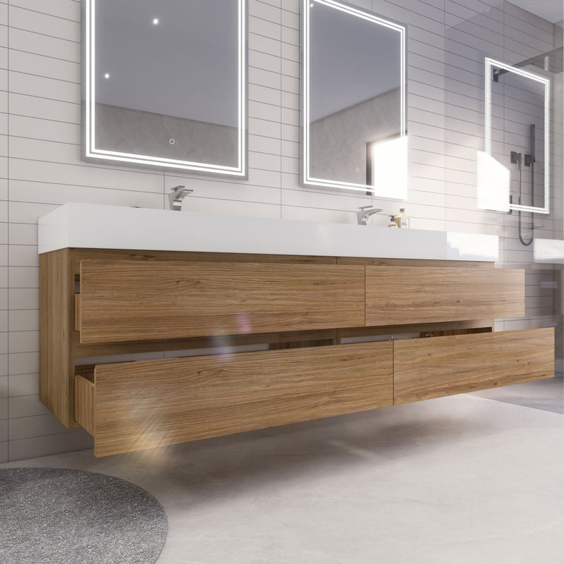 Monterey 84" Wall Mounted Vanity with Reinforced Acrylic Sinks