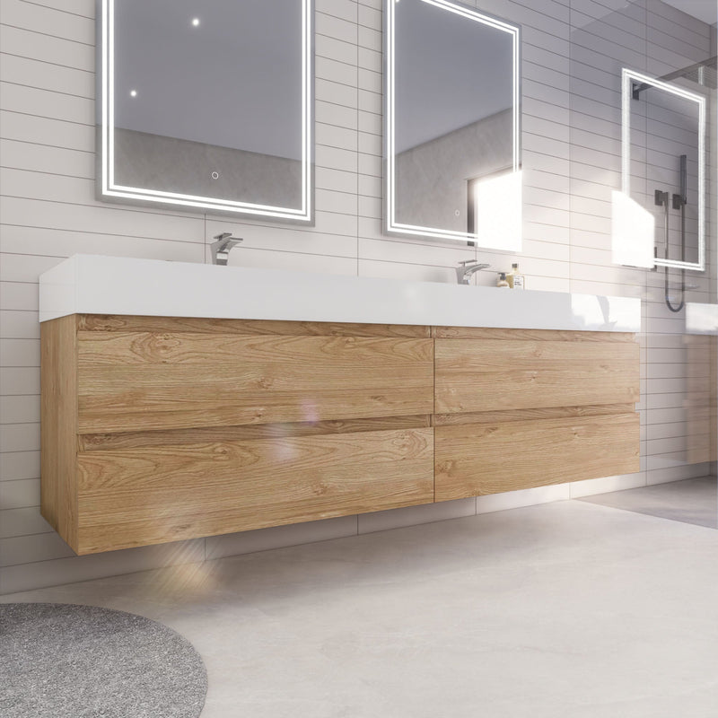 Monterey 84" Wall Mounted Vanity with Reinforced Acrylic Sinks