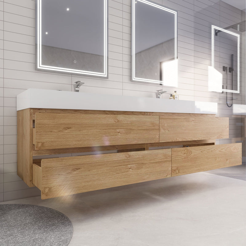 Monterey 84" Wall Mounted Vanity with Reinforced Acrylic Sinks