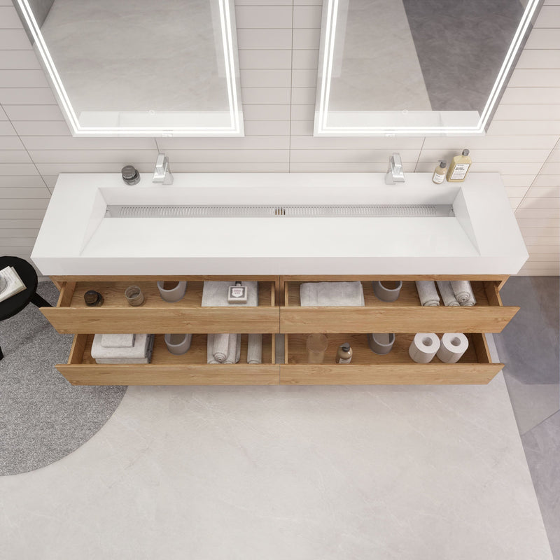 Monterey 84" Wall Mounted Vanity with Reinforced Acrylic Sinks