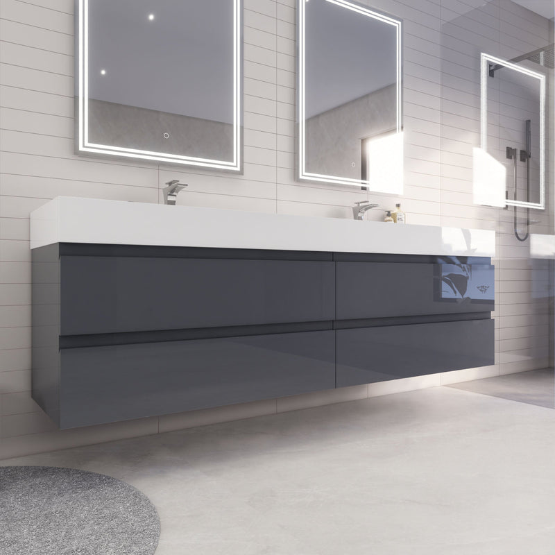 Monterey 84" Wall Mounted Vanity with Reinforced Acrylic Sinks
