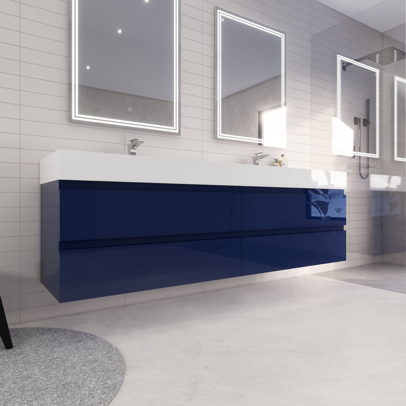 Monterey 84" Wall Mounted Vanity with Reinforced Acrylic Sinks