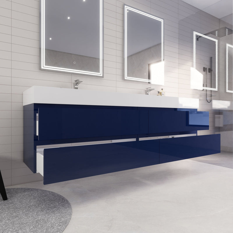 Monterey 84" Wall Mounted Vanity with Reinforced Acrylic Sinks