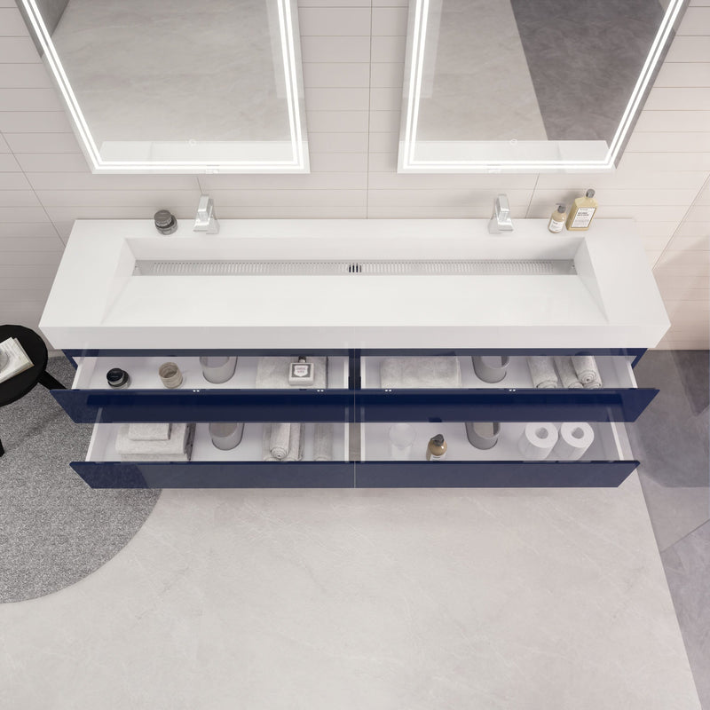 Monterey 84" Wall Mounted Vanity with Reinforced Acrylic Sinks