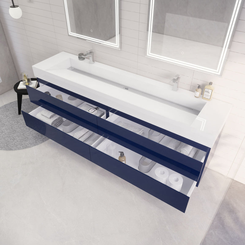 Monterey 84" Wall Mounted Vanity with Reinforced Acrylic Sinks