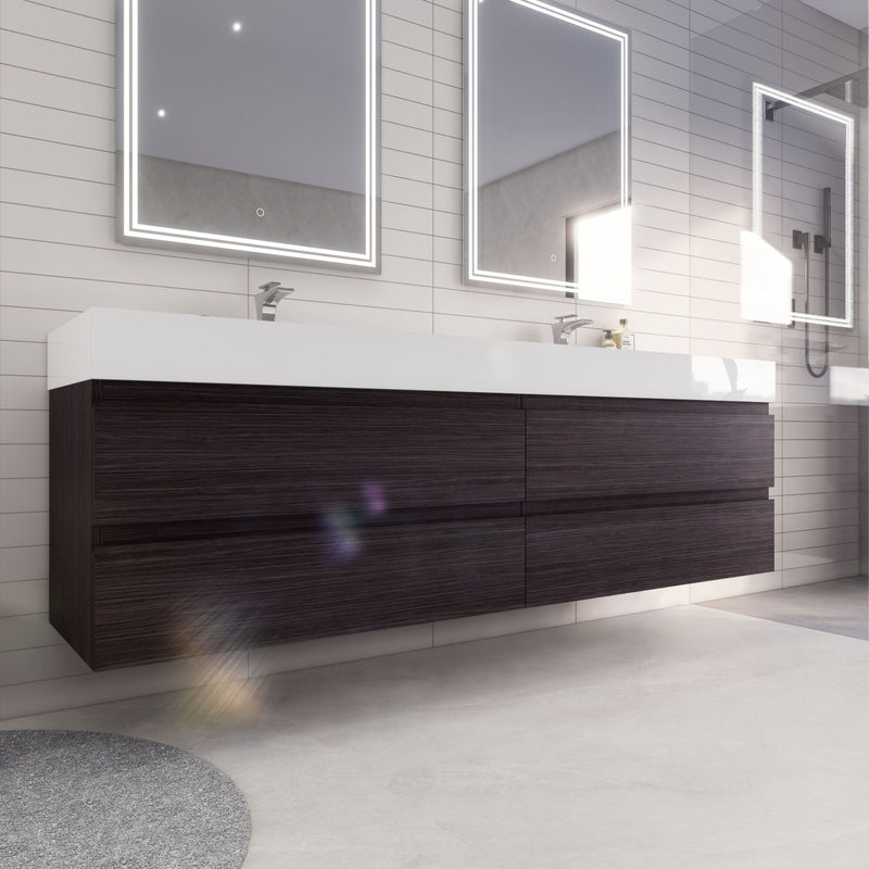 Monterey 84" Wall Mounted Vanity with Reinforced Acrylic Sinks