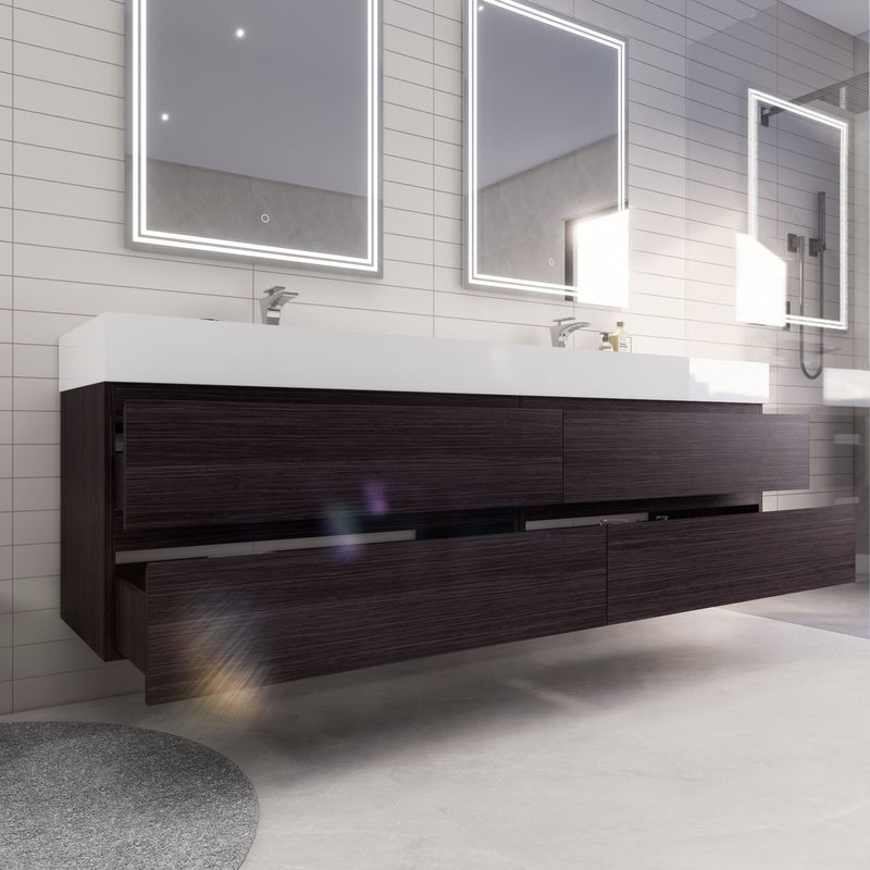 Monterey 84" Wall Mounted Vanity with Reinforced Acrylic Sinks