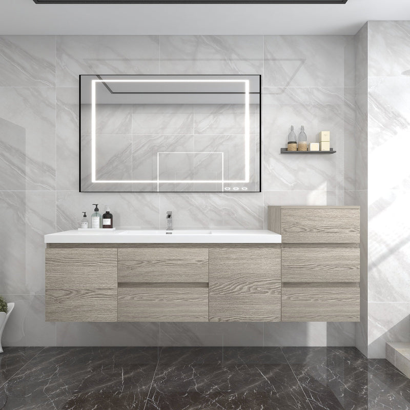 BOW 80" Single Sink Vanity in Teak Oak & BOW Matching Side Cabinet - Better Vanity